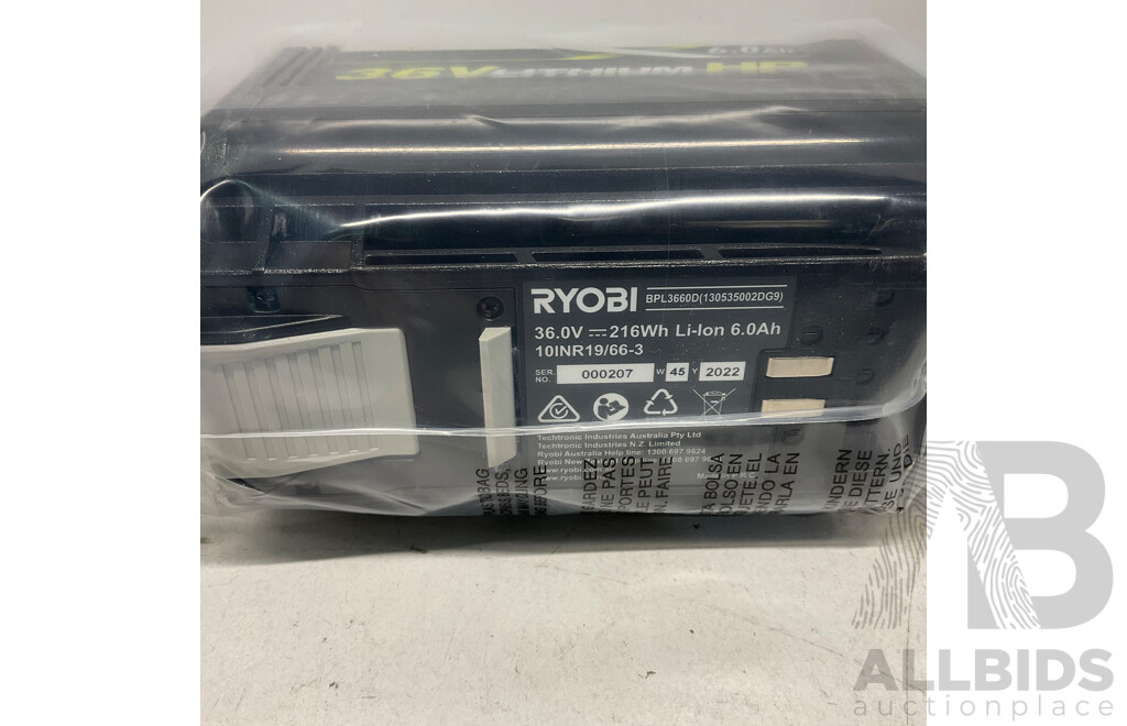 RYOBI 36.0V 6.0 Ah Battery - BPL3660D - ORP$299.00