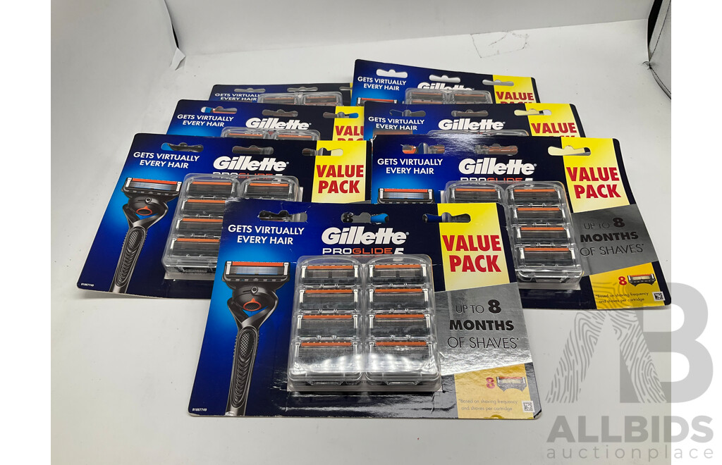 GILLETTE Fusion Proglide 5 Manual Razor Blades 8 Pack (Lot of 7) - ORP: $406.00