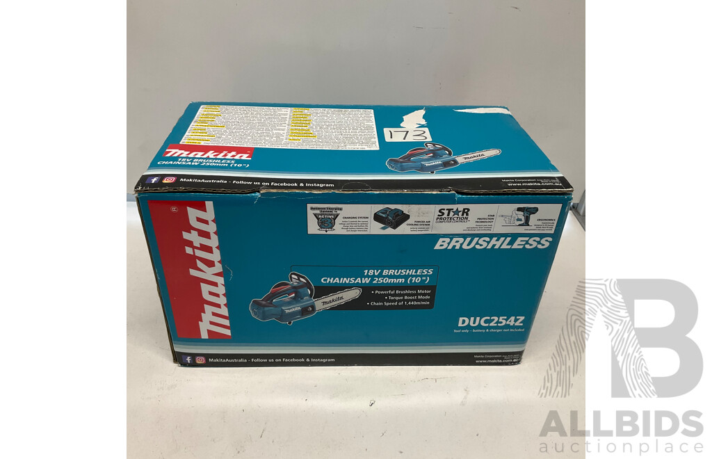 MAKITA DUC254Z 18V 250mm Brushless Chainsaw - Skin Only - ORP$399.00