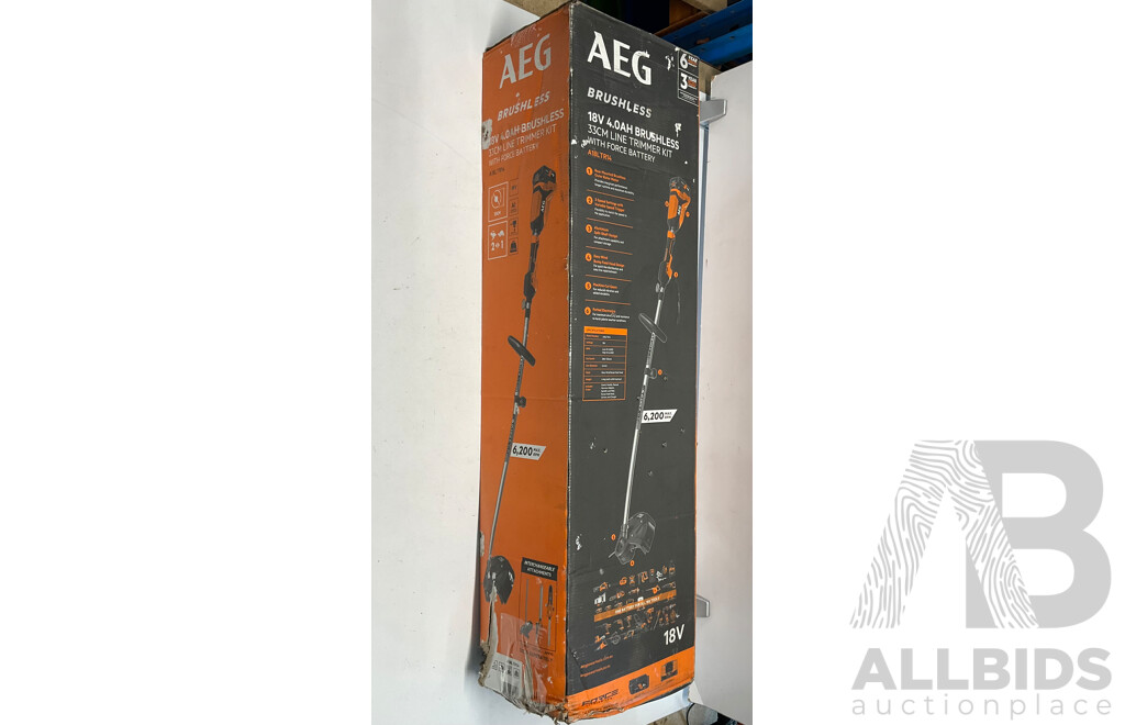 AEG 18v 4.0Ah Brushless 33cm Line Trimmer Kit with Force Battery  - ORP $399.00
