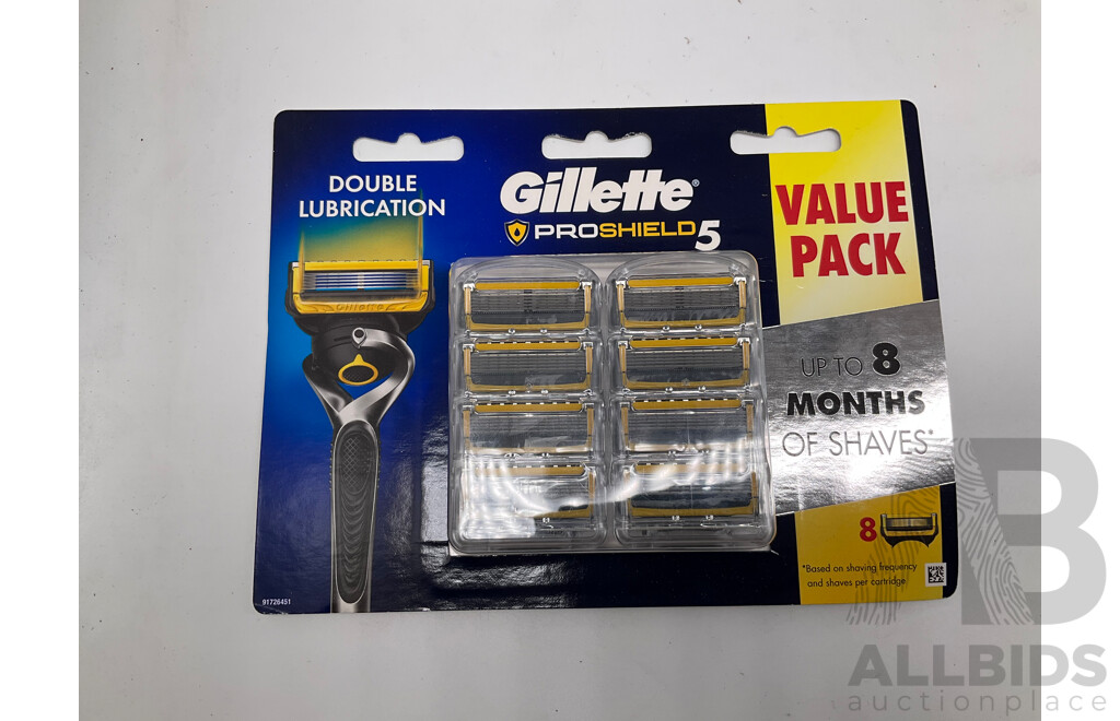 GILLETTE Proglide 5 Razor Blades 8 Pack and GILLETTE Proshield 5 Razor Blades - Lot of 7 - ORP $350.00