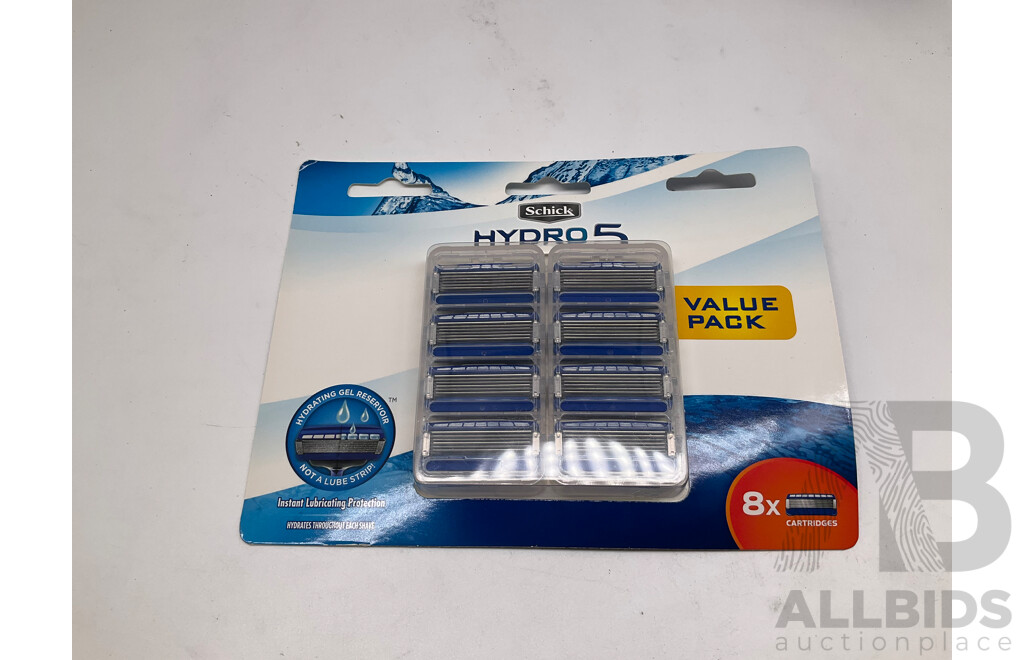SCHICK Hydro 5 Blades with Gel 8 Pack - Lot of 8 - ORP $336.00