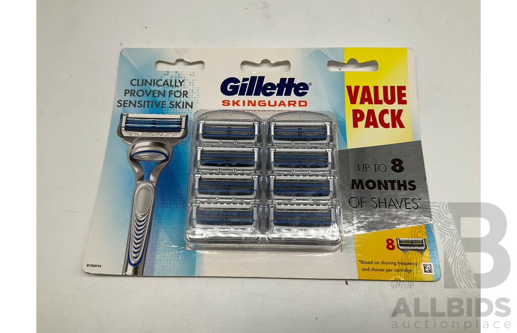 SCHICK Hydro 5 Blades with Gel 8 Pack and GILLETTE Skinguard Blades 8 Pack - Lot of 7 - ORP $293.00