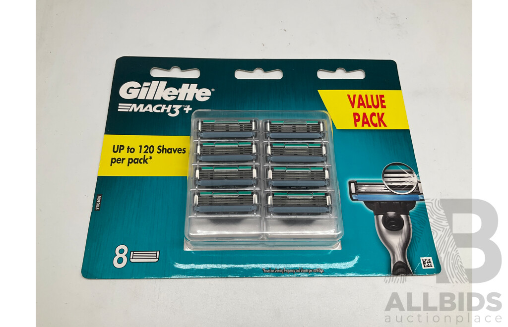 GILLETTE Match 3+,  5 Aqua Blades Packs of 8 and Match3+ Packs of 4 - Lot of 15 - ORP $368.00