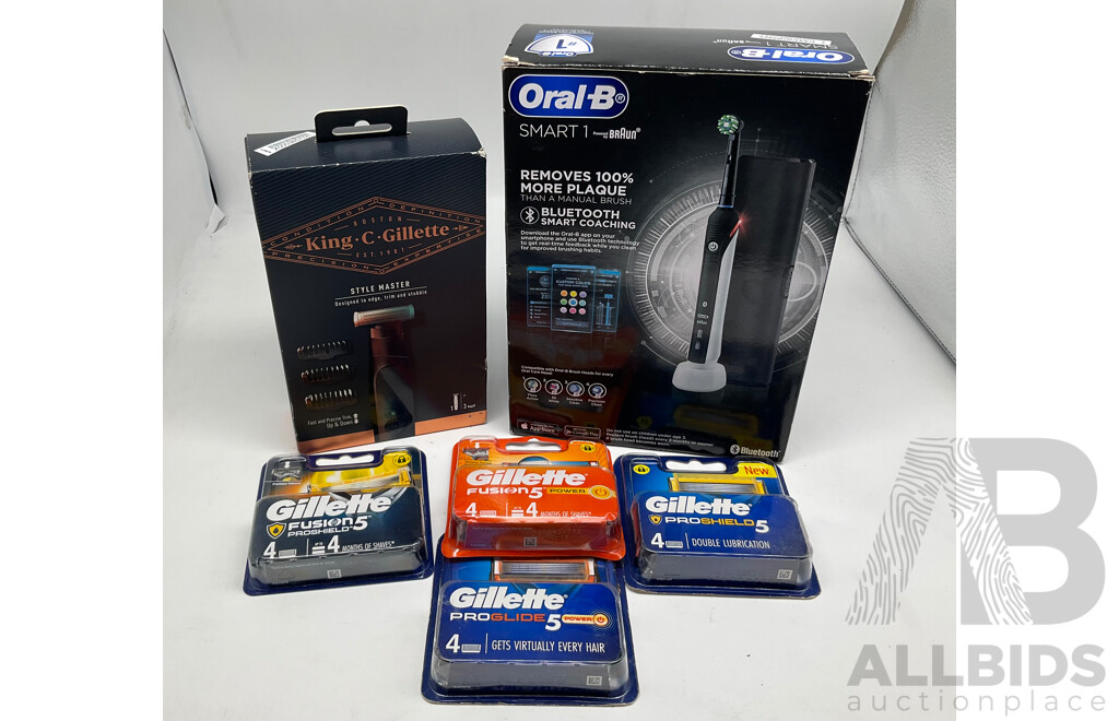ORAL-B  Smart 1 Electric Toothbrush and King C Gillette Style Master W/ Assorted Razor 4 Packs - ORP $363.00