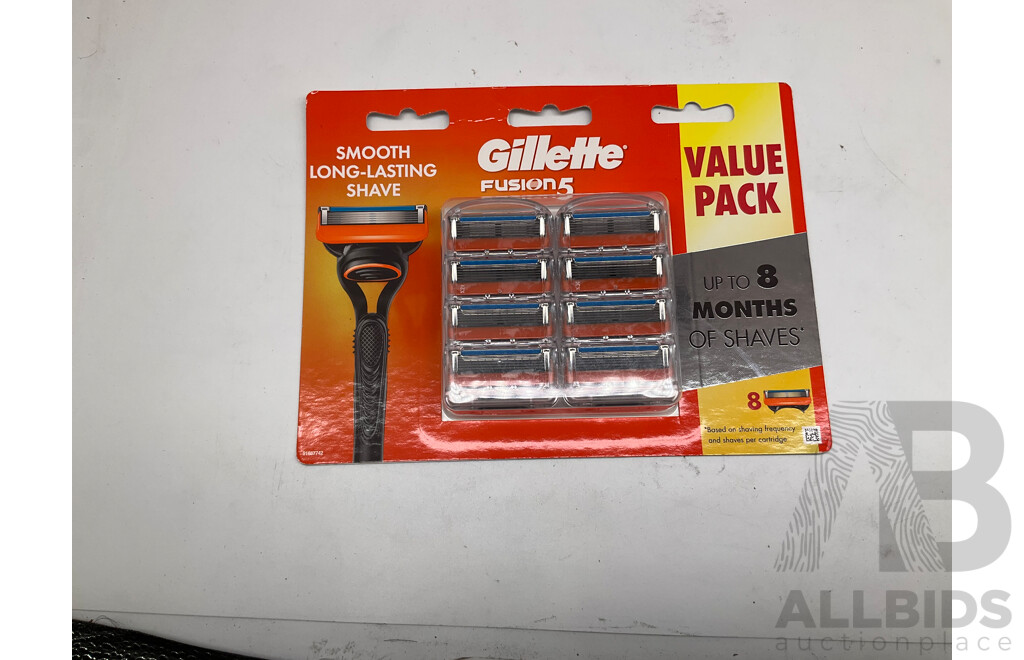 GILLETTE Fusion 5 Razor Starter Kit and GILLETTE Fusion 5 Razor Blades 8 Packs - ORP $418.00