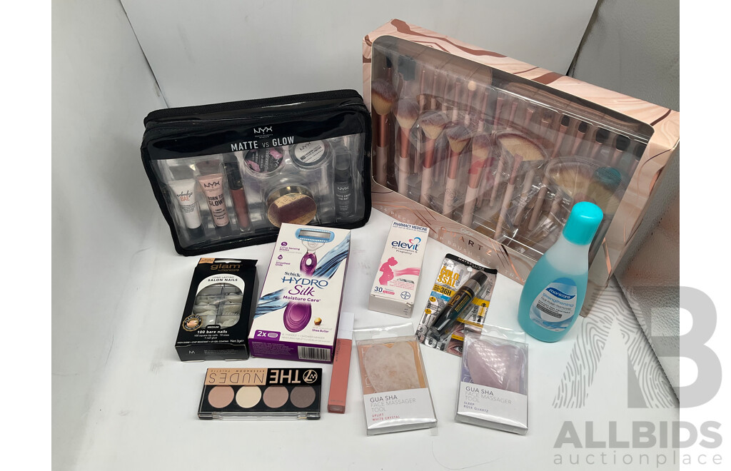 Assortment of Beauty Products From NYX, OXX, MYBELLINE, SCHICK