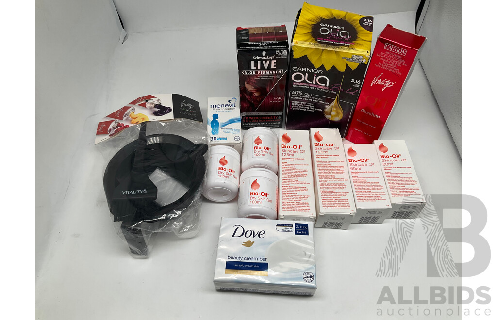 Assortment of Cosmetic Products From SCHWARZKOPF, GARNIER, BIO-OIL, DOVE