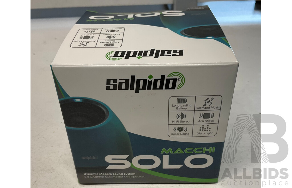 SALPIDO Macchi Solo 2.0 Channel Multimedia Mini Speaker - Lite - Blue - Lot of 60