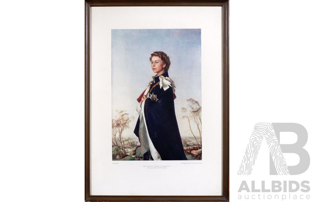 Framed Offset Print of Queen Elizabeth II, From the Painting by Pietro Annigoni