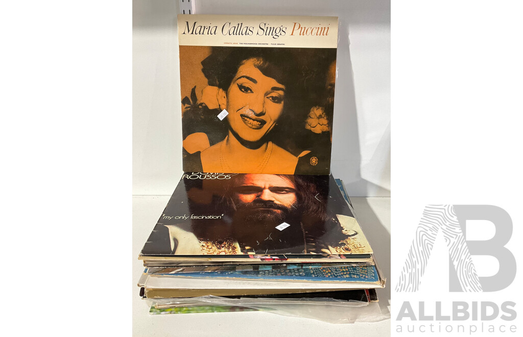 Quantity of Approximately 28 Varied Vintage LPs Including Maria Callas Sings Puccini, Demi’s Roussos, Boney M, Hawaiian Favourite Songs and More