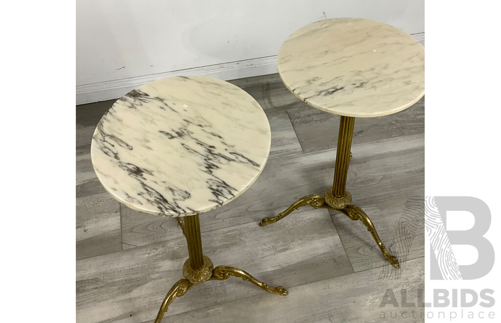 Pair of Marble Top Brass Occasional Tables
