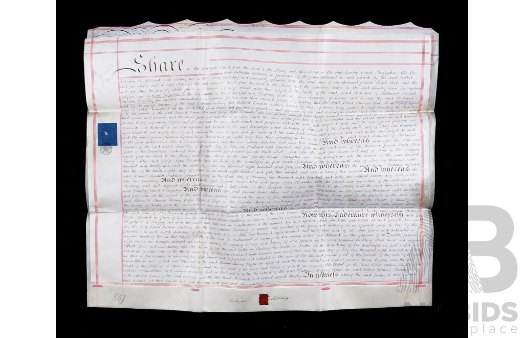 19th Century Indenture on Parchment with Wax Seals, Dated 1861