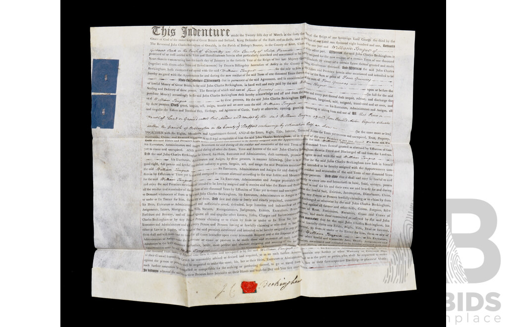 Two 19th Century Indentures on Parchment with Wax Seals, Dated 25 March 1801