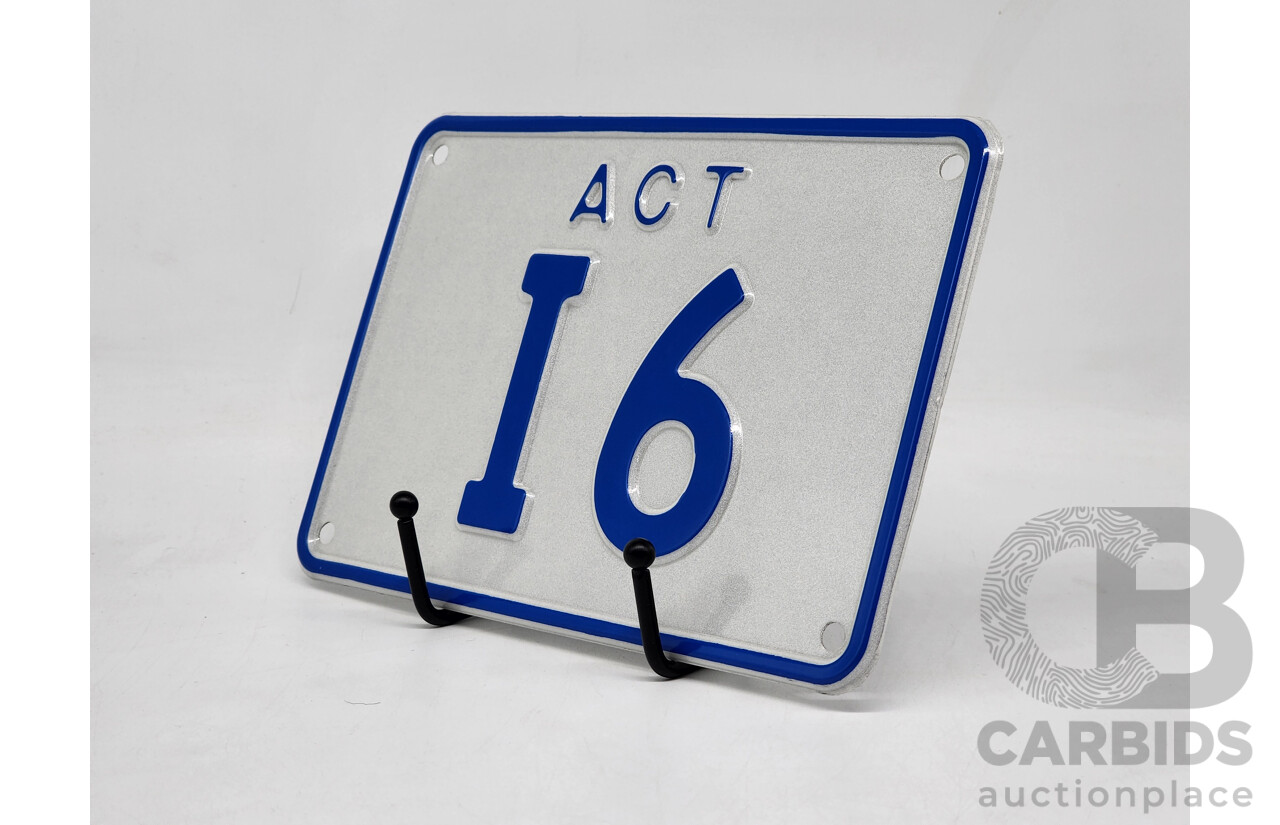 ACT Two Character Alpha Numeric Number Plate - I6 ( Letter I, Number 6)