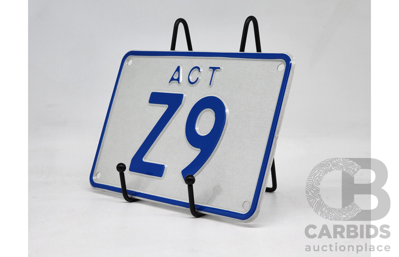 ACT Two Character Alpha Numeric Number Plate - Z9 ( Letter Z, Number 9)