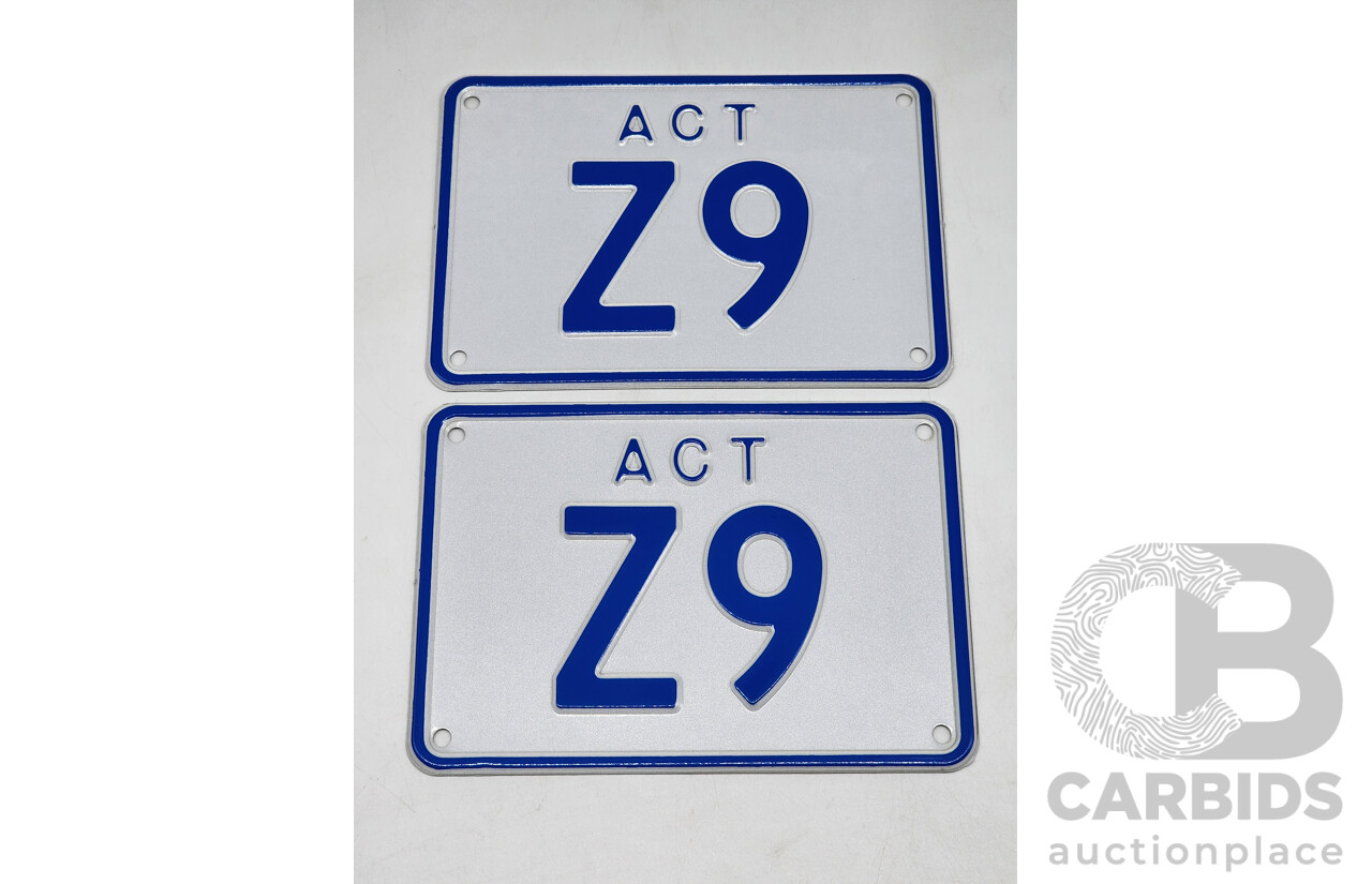 ACT Two Character Alpha Numeric Number Plate - Z9 ( Letter Z, Number 9)