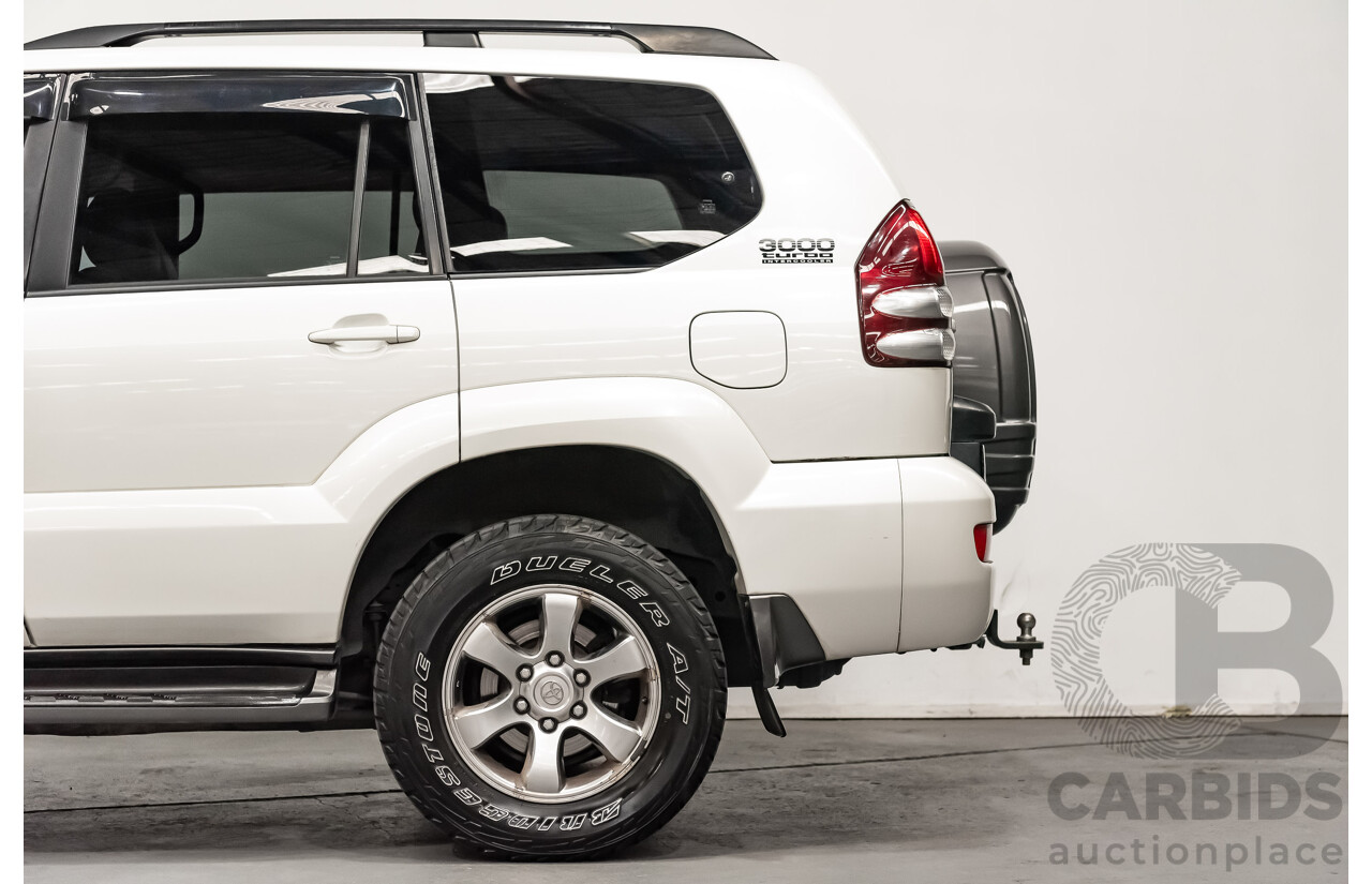 1/2008 Toyota Landcruiser Prado VX (4x4) KDJ120R 07 UPGRADE 4d Wagon White Turbo Diesel 3.0L - 8 Seater