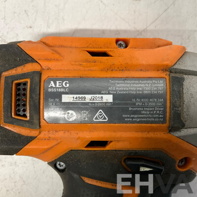 AEG BSS18BLC Brushless Impact Driver  & 2x L1820R 2.0Ah Battries & BL1218 Charger - Lot of 4