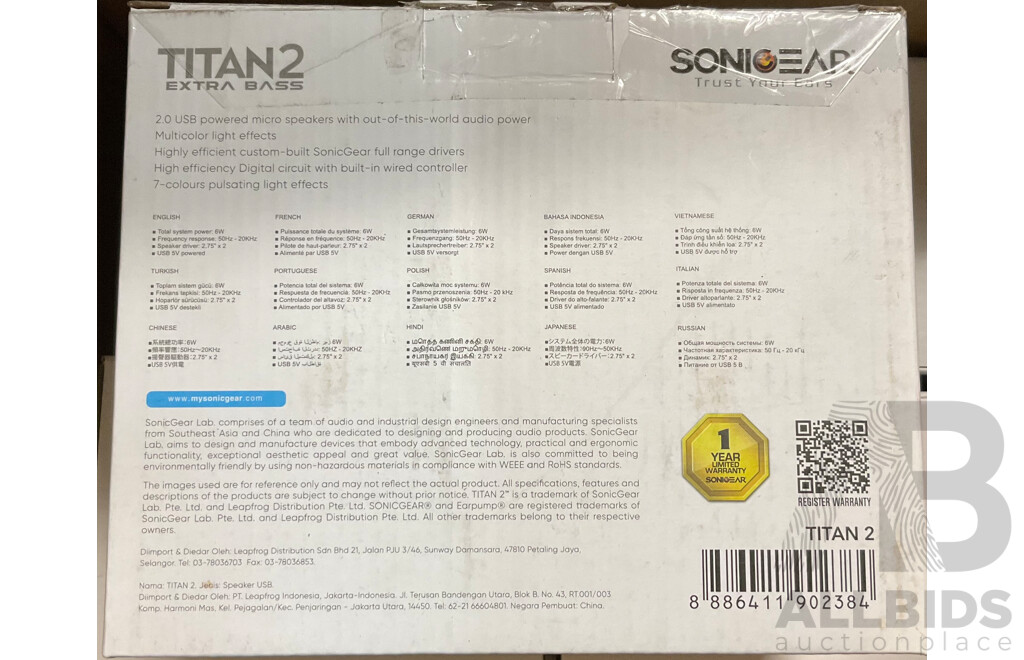 SONICGEAR Titan 2(Black)  2.1 USB Speaker with Multi Color LED - Lot of 5