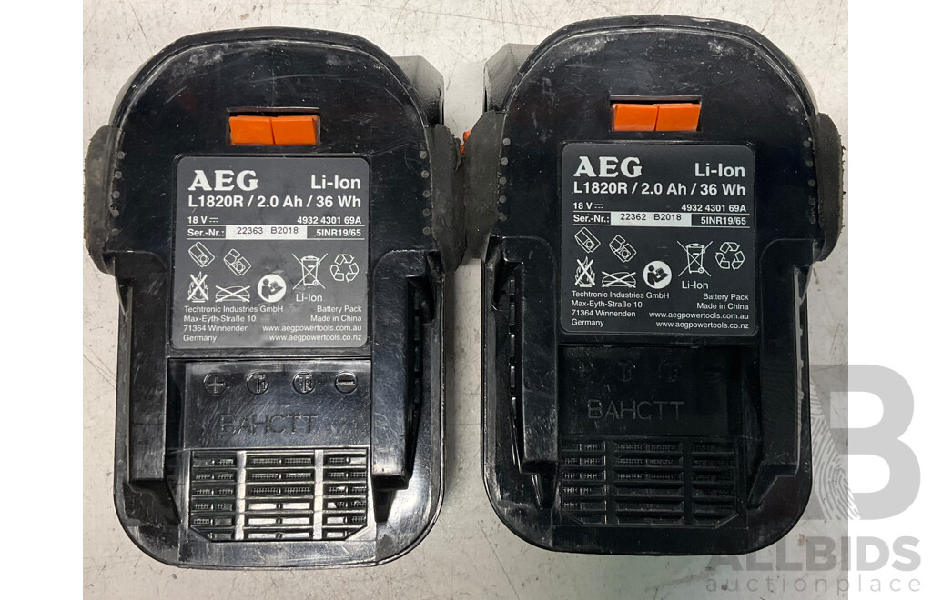 AEG BSS18BLC Brushless Impact Driver  & 2x L1820R 2.0Ah Battries & BL1218 Charger - Lot of 4