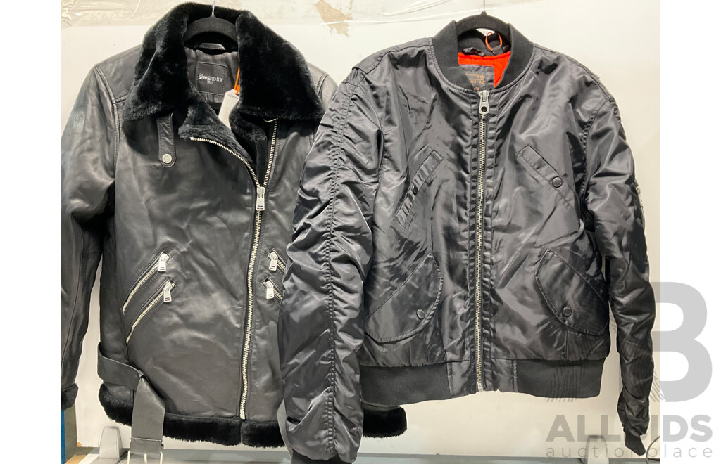 SUPERDRY Edit Superdry Leather Aviator Womens Size10 & Flight Bomber Jacket Size12 - Lot of 2 - Estimated Total $ 658.00