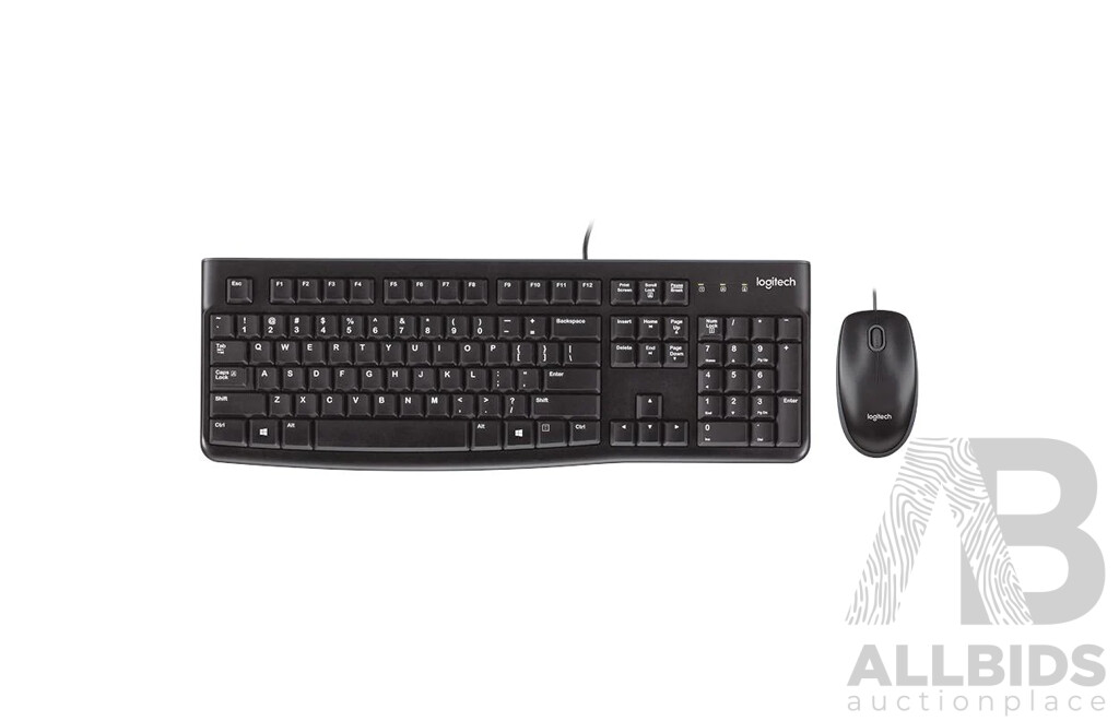 LOGITECH Desktop MK120 Wired Keyboard and Mouse Combo  - Lot of 8 - Estimate Total $320.00