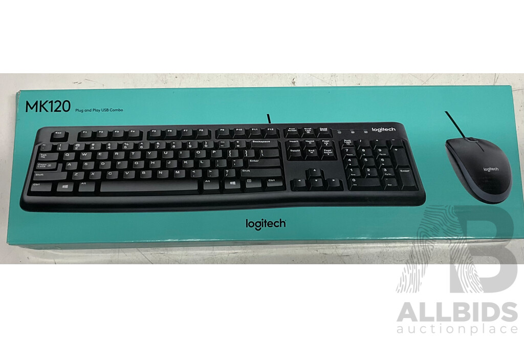 LOGITECH Desktop MK120 Wired Keyboard and Mouse Combo  - Lot of 8 - Estimate Total $320.00