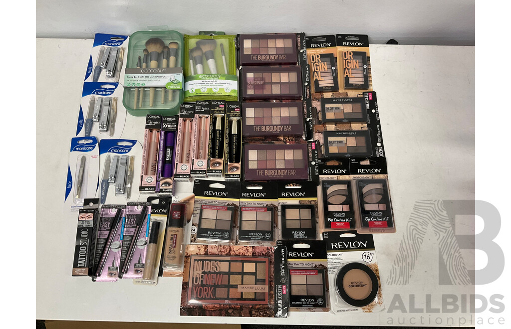 REVLON and MAYBELLINE Assorted Beauty Products - Lot of 33