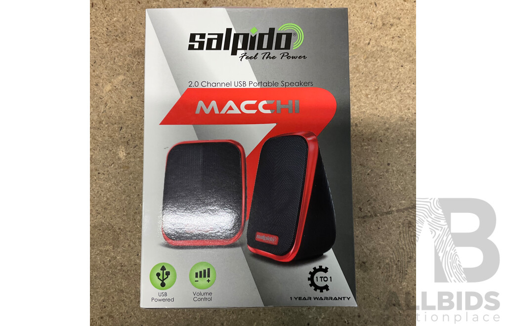 SALPIDO Macchi 7 2.0 Channel USB Portable Speakers - Red - Lot of 10