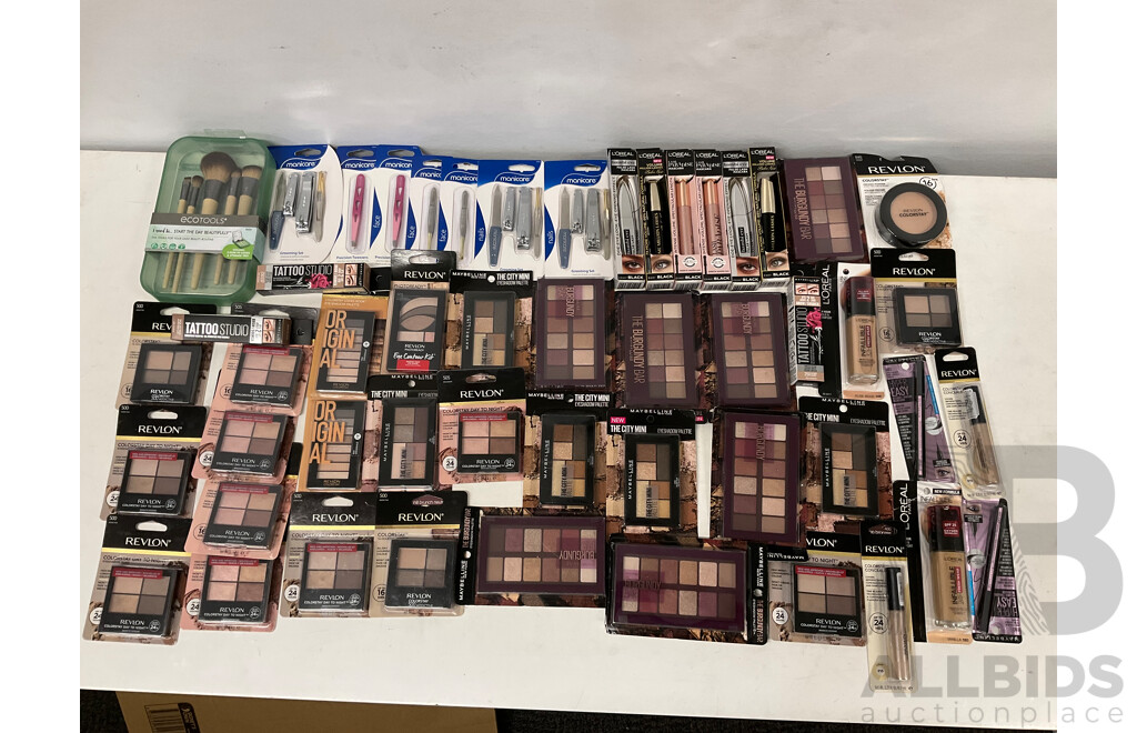 REVLON and MAYBELLINE Assorted Beauty Products - Lot of 44