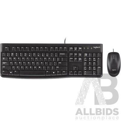 LOGITECH Desktop MK120 Wired Keyboard and Mouse Combo  - Lot of 8 - Estimate Total $320.00