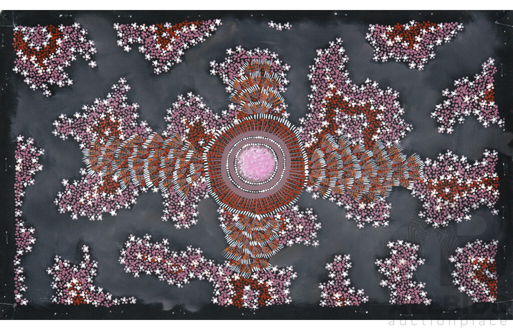 Group of Six Aboriginal Paintings on Canvas including Reggie Pengarte, Joyce Nurrangirra & Gracie Price (6)