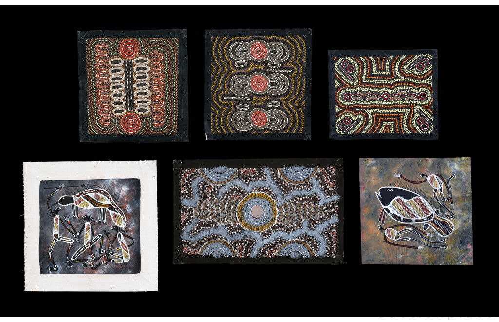 Group of Six Aboriginal Paintings on Canvas including Reggie Pengarte, Joyce Nurrangirra (6)