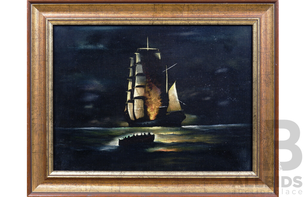 Pair of Vintage Maritime Paintings on Silk (2)