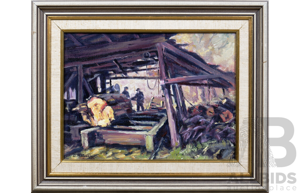 D. McKay. Untitled (Timber Mill), Oil on Canvasboard