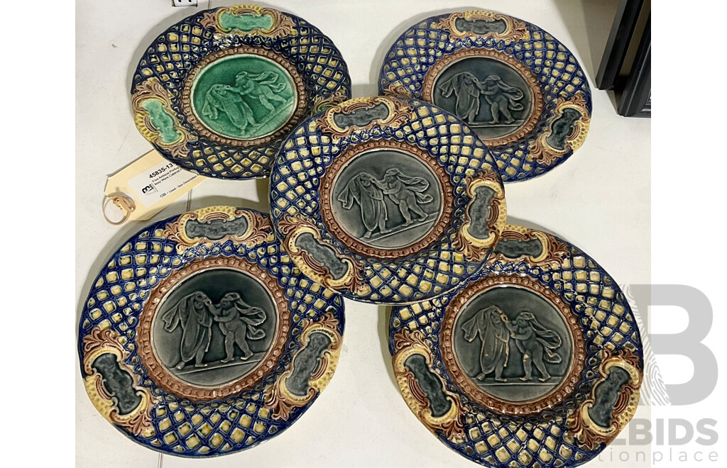 Five Antique Portugeses Palissy Ware Cabinet Plates