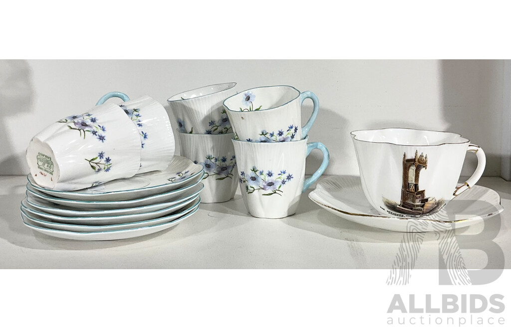 Six Vintage Shelley Demitasse Cup and Saucers and Shelley 'the Speakers Chair, Parliment House, Canberra' Duo