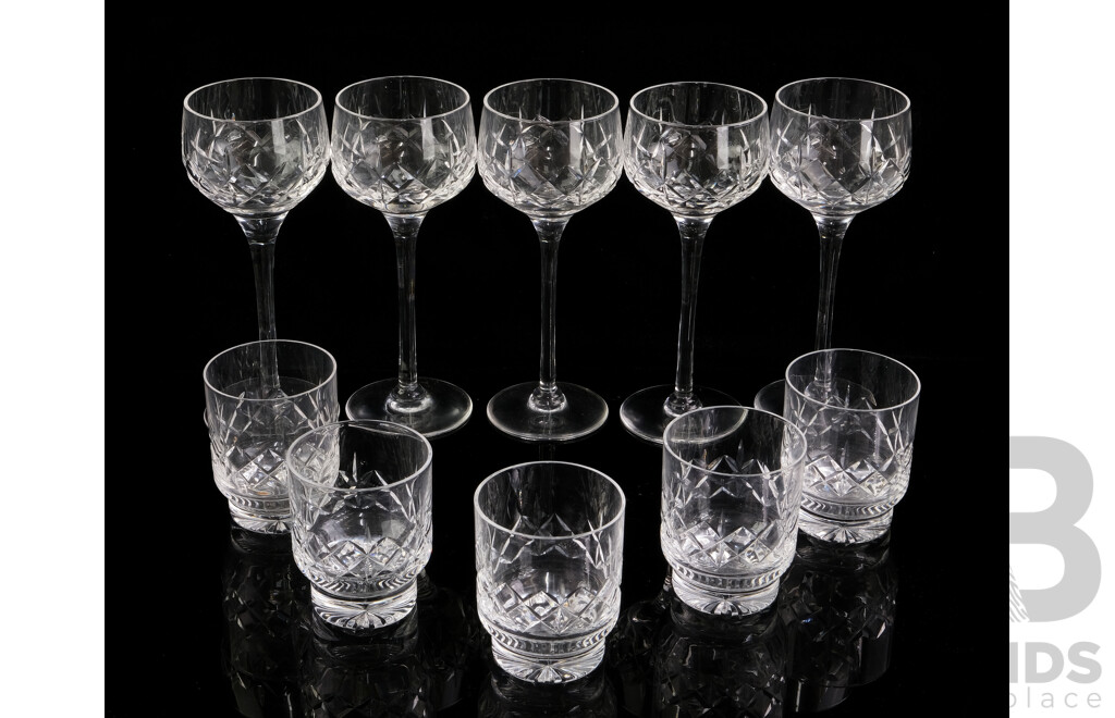 Set Five Crystal Wine Flasses and Set Five Crystal Tumblers, Unmarked, Stuart Crystal by Repute