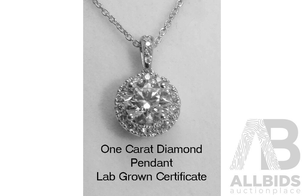 Pendant: 9ct White Gold with Chain - 1.00cts Real Diamonds - Lab Grown - Certified