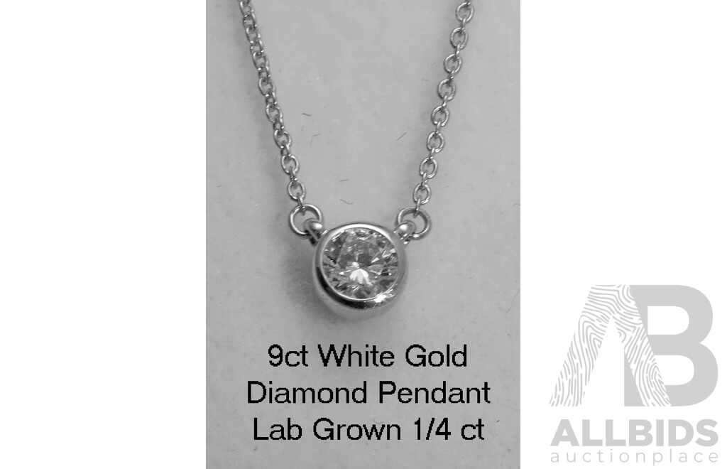 9ct White Gold Pendant with Chain - Lab grown  Real Diamond