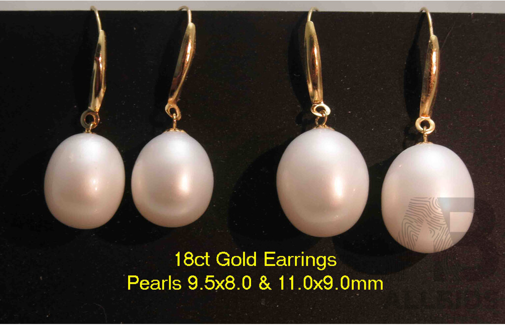 18ct Gold Pearl Earrings - TWO Pairs