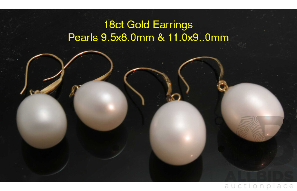 18ct Gold Pearl Earrings - TWO Pairs