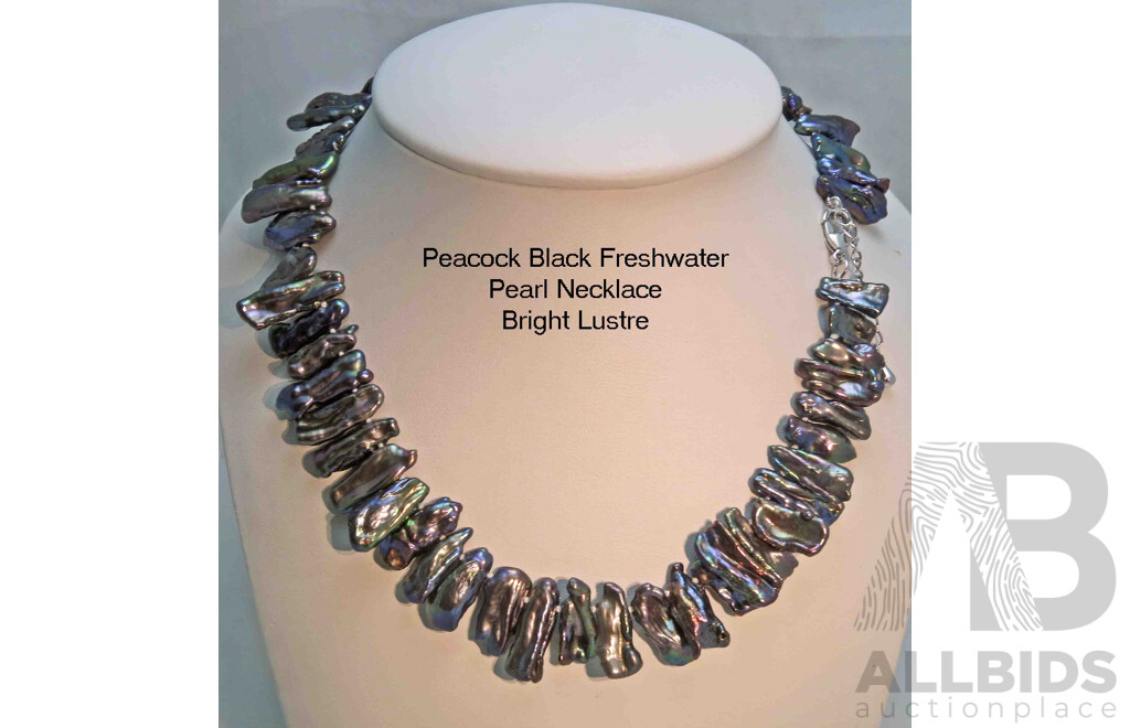 Necklace of Peacock Black Freshwater Pearls - Keshi Type
