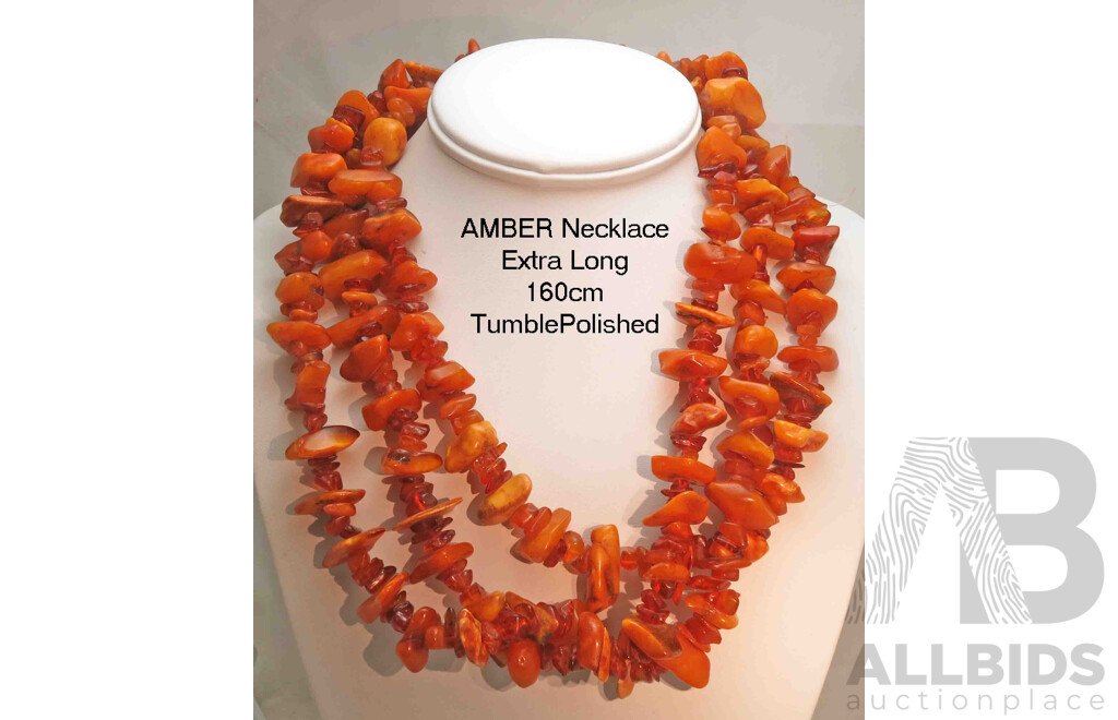 Extra Long Necklace of Amber Beads