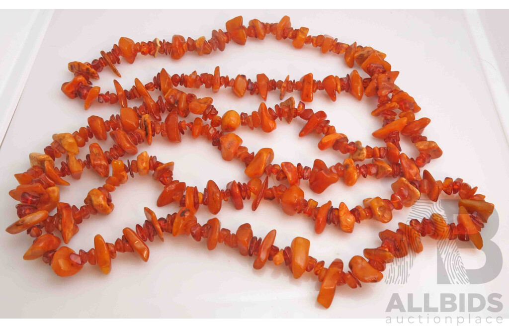 Extra Long Necklace of Amber Beads