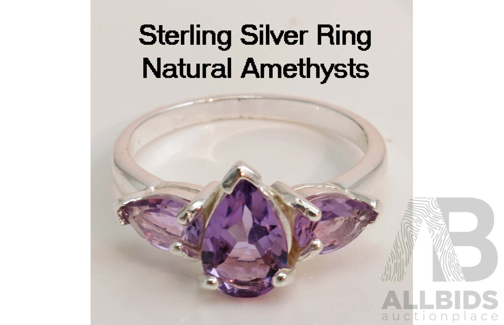 Natural Amethyst Ring - Sterling Silver