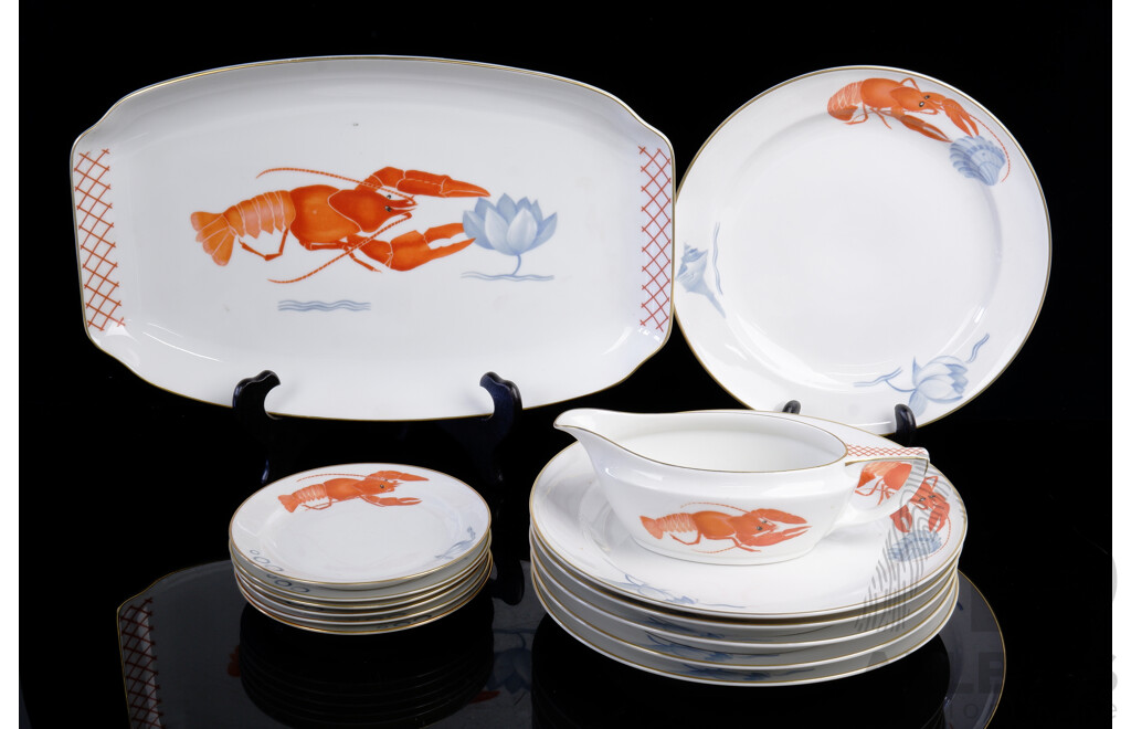 14pc Rosenthal Lobster Dinner Plates, Side Plates, Serving Platter, and Gravy Boat