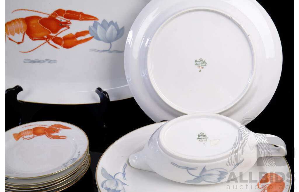 14pc Rosenthal Lobster Dinner Plates, Side Plates, Serving Platter, and Gravy Boat