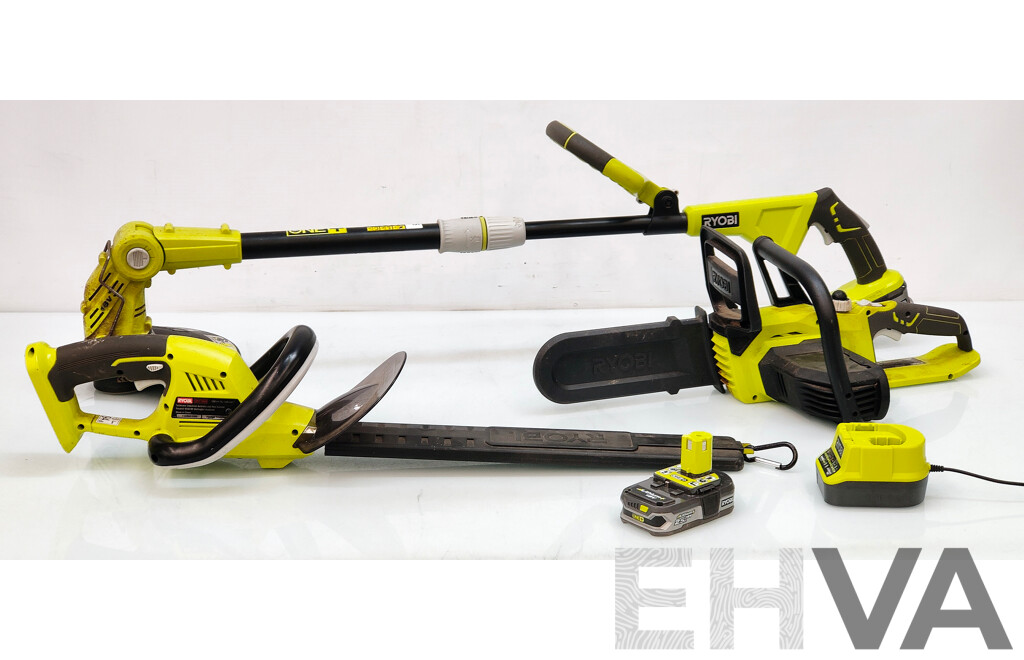 RYOBI Cordless One+ Tools - Lot of 3 (Hedge Trimmer, Line Trimmer & Pruning Chainsaw)